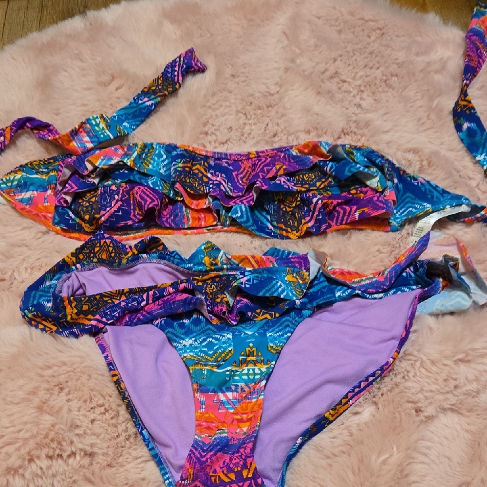 Jessica Simpson Multicolor Ruffle Bikini